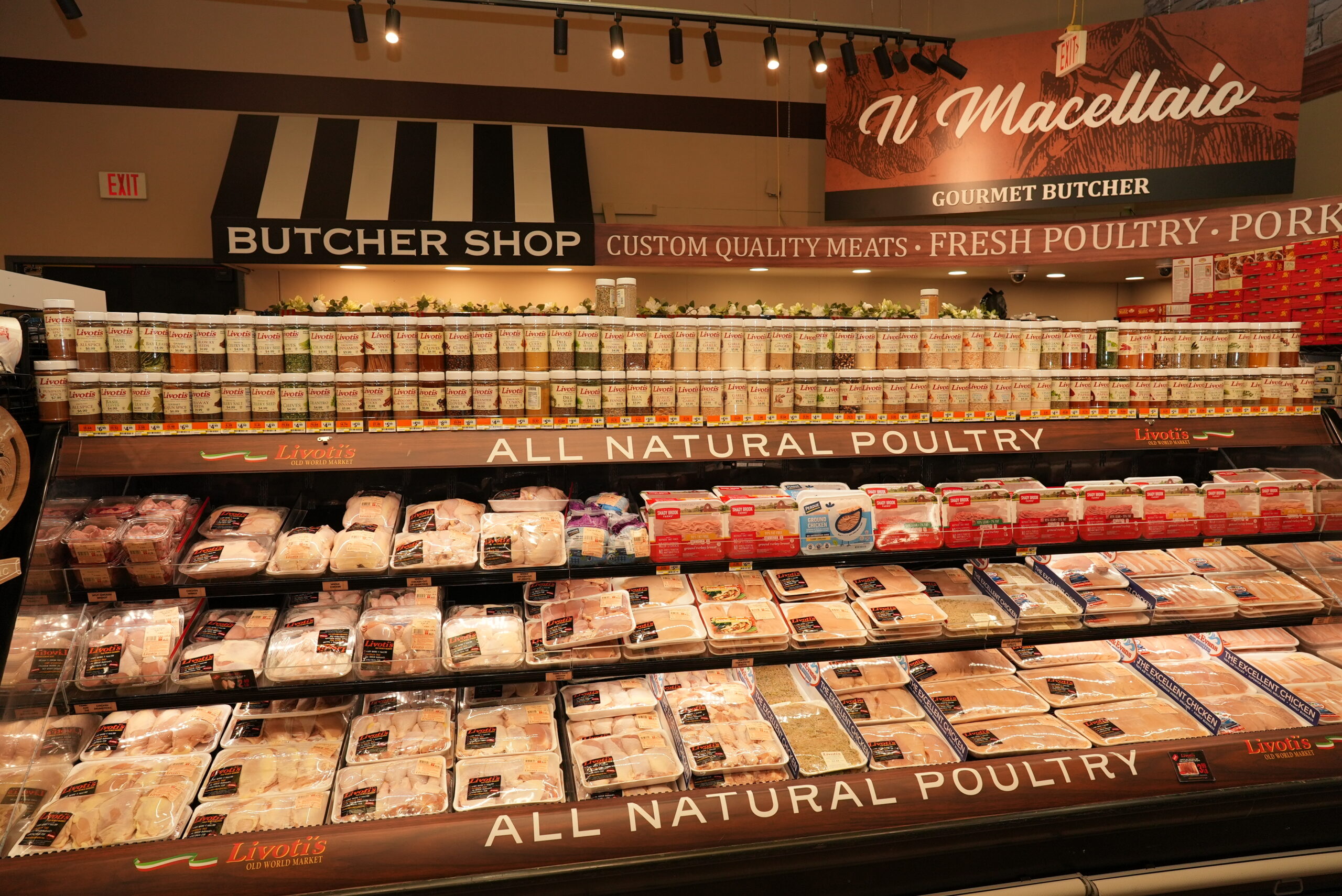 Livoti's butcher shop showcasing all natural poultry
