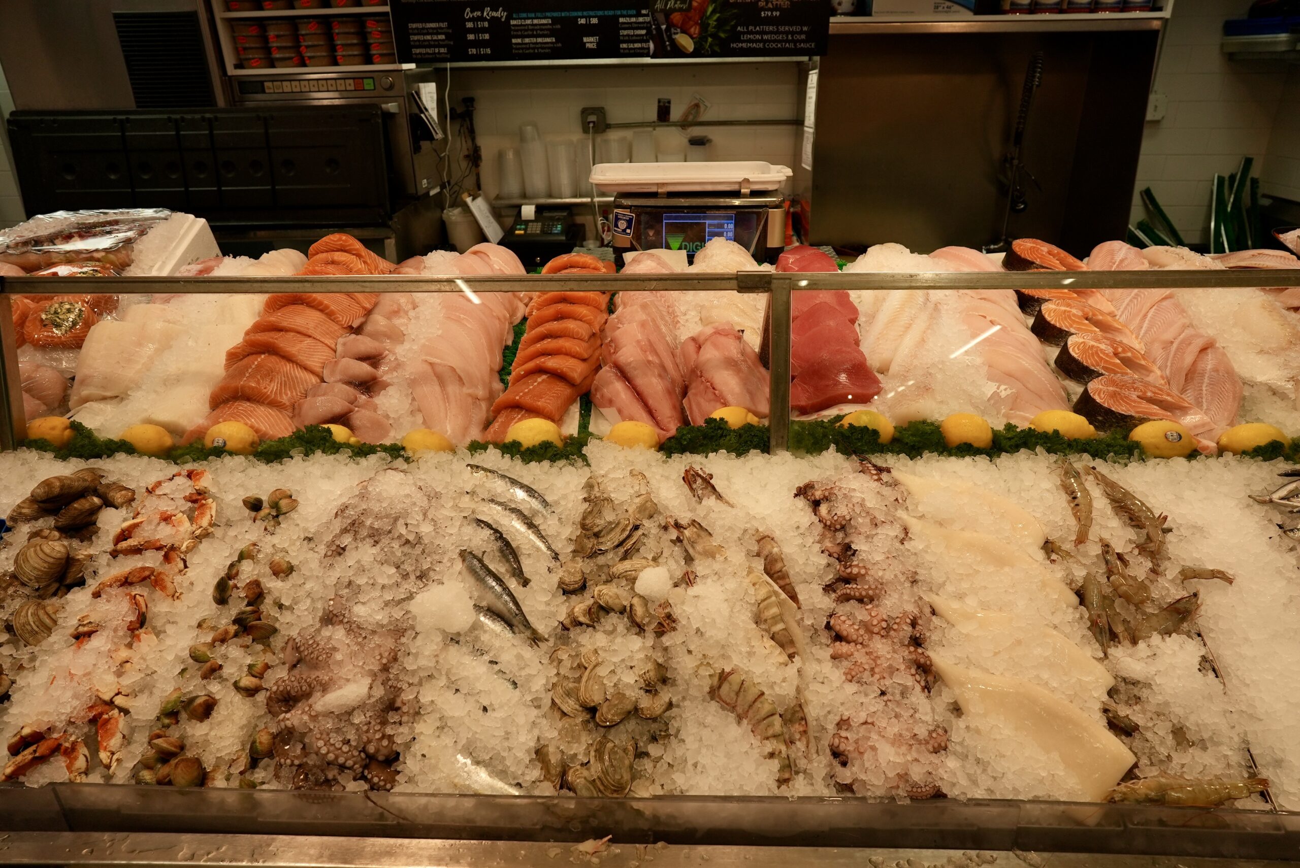 Fresh caught seafood and shellfish selection at Livoti's Old World Market