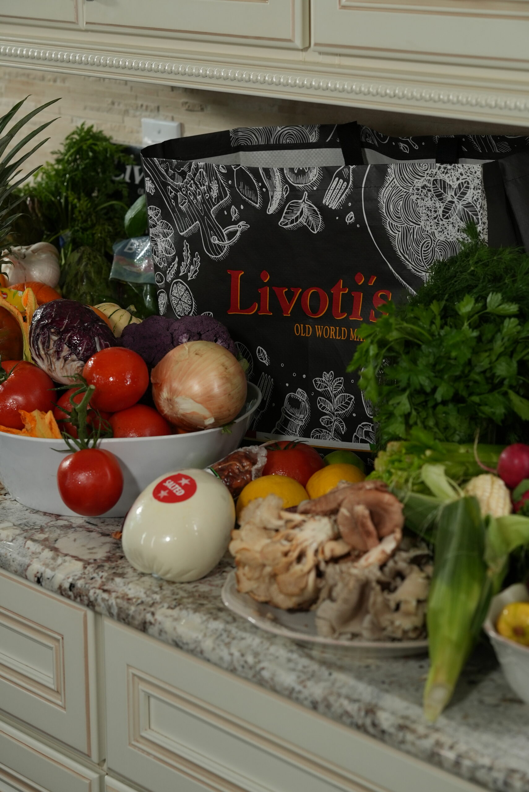 Fresh organic produce and cheese purchased at Livoti's Old World Market