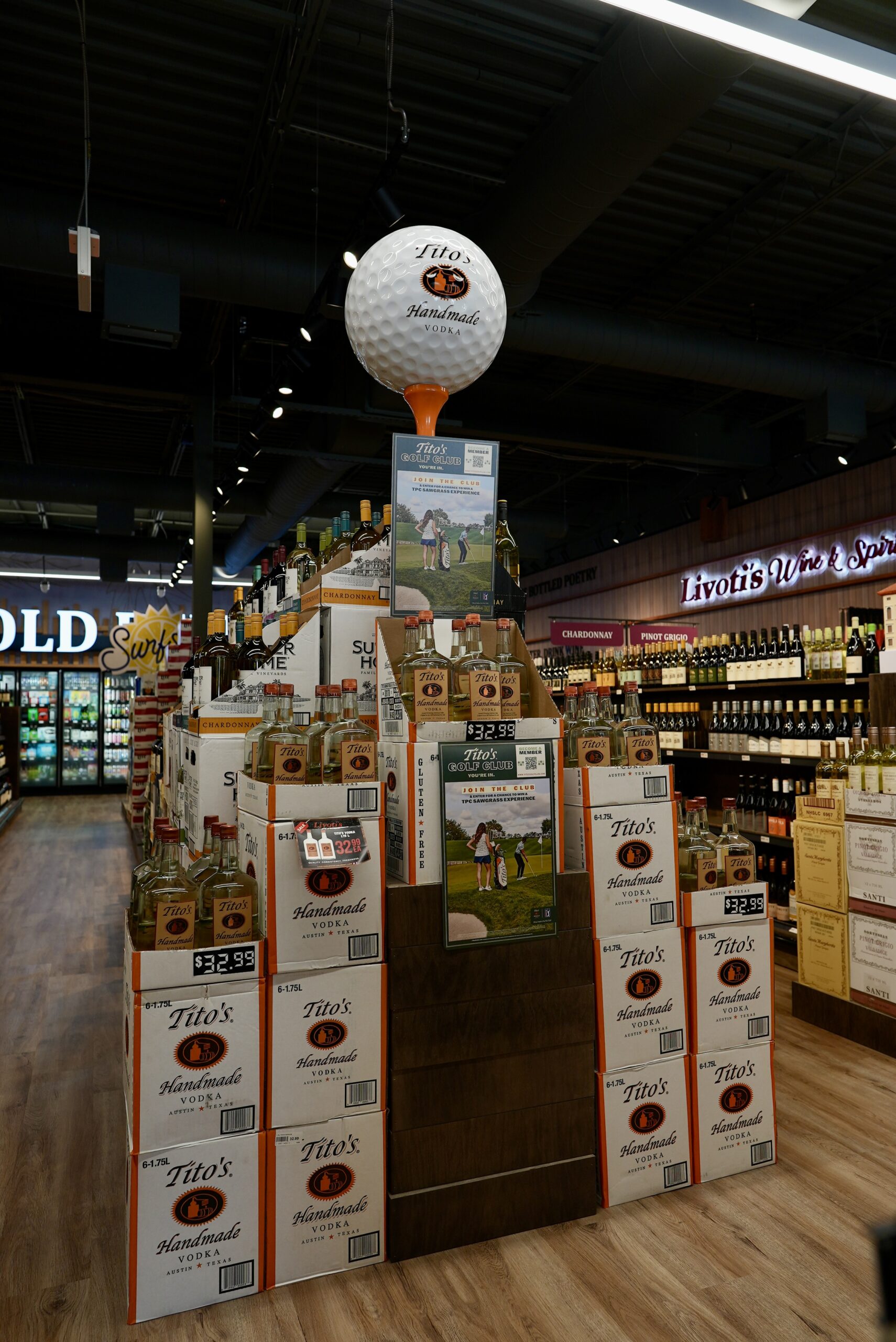 Livoti's Old World Market Brick liquor store Tito's display